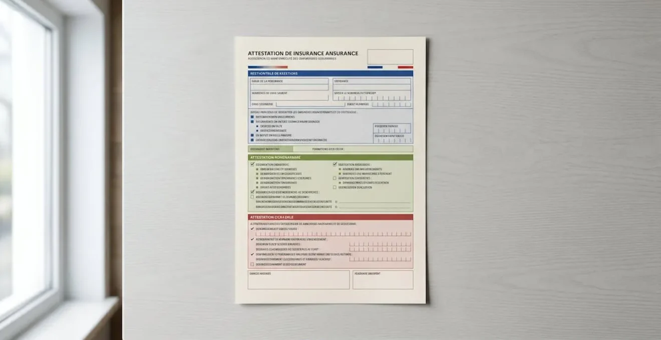 Document officiel d'attestation d'assurance décennale pour plombier avec sections importantes mises en évidence