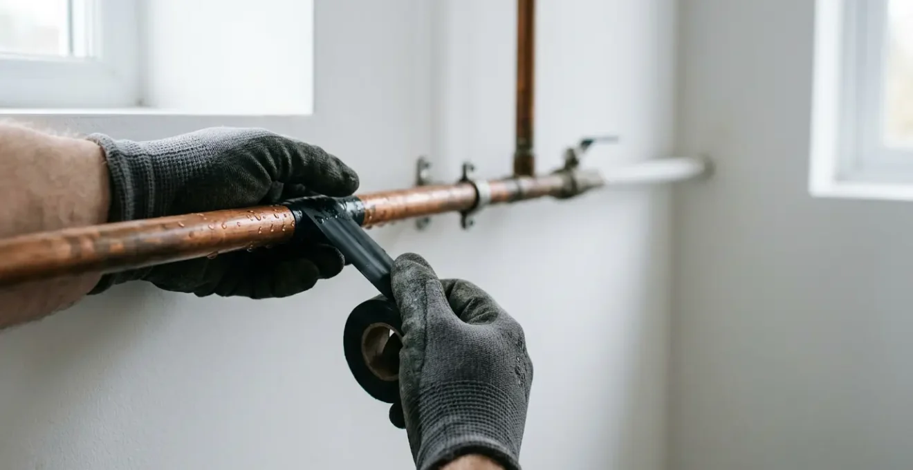 Réparation d'urgence d'une fuite de plomberie avec ruban de colmatage