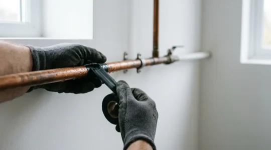 Réparation d'urgence d'une fuite de plomberie avec ruban de colmatage