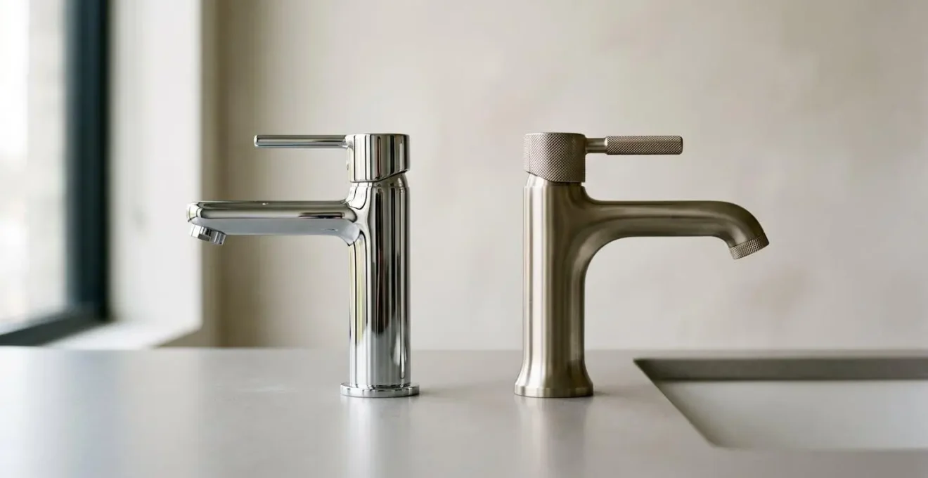 Deux robinets de qualité différente côte à côte illustrant les écarts de gamme de matériaux