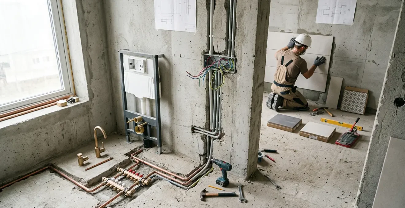 Coordination entre artisans sur un chantier de rénovation de salle de bains