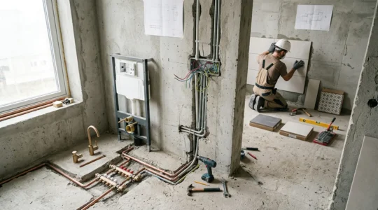 Coordination entre artisans sur un chantier de rénovation de salle de bains