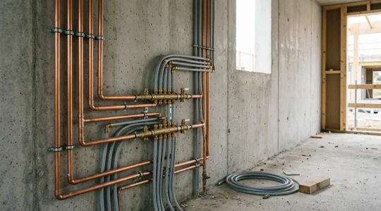 Installation de plomberie moderne dans un logement neuf conforme à la réglementation environnementale 2020