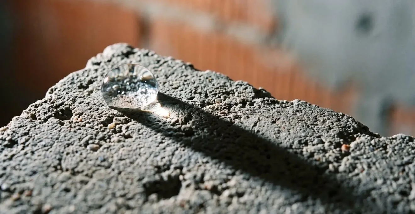Représentation visuelle d'une goutte d'eau se déplaçant le long de matériaux de construction français typiques par effet de capillarité