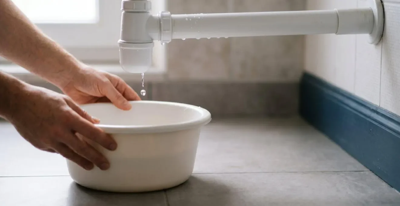 Actions de mitigation d'une fuite sur tuyau PVC avec récipient de récupération