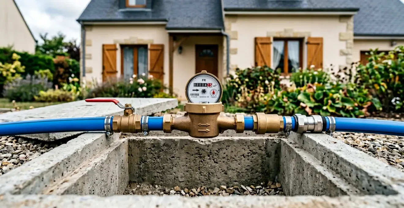 Installation professionnelle d'un raccordement au réseau d'eau avec compteur et canalisations conformes aux normes françaises